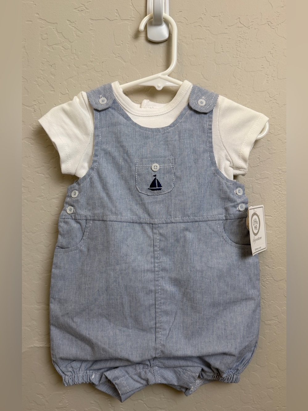 NWT Little Me Blue And white Boy Overall Set 6 Months yacht